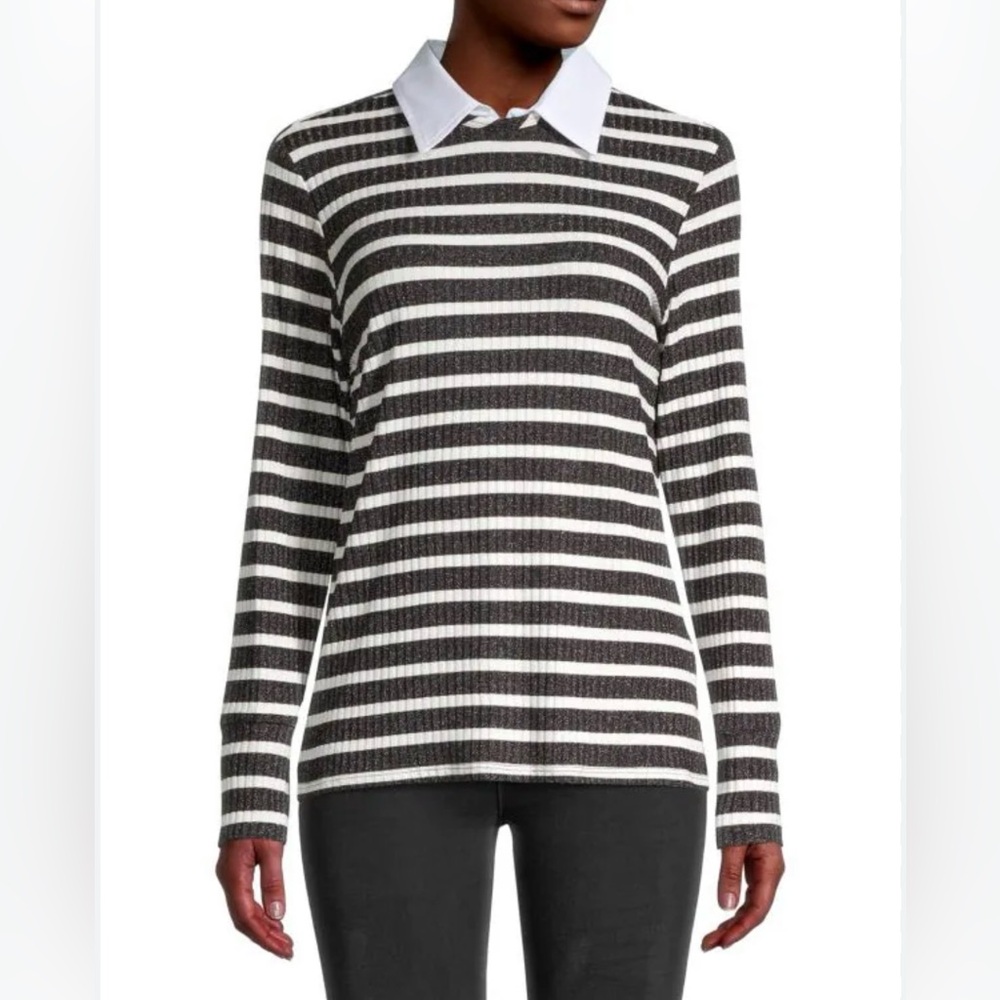 Trina Turk
'Olympic Boulevard' Metallic Striped Rib-
Knit Top size L